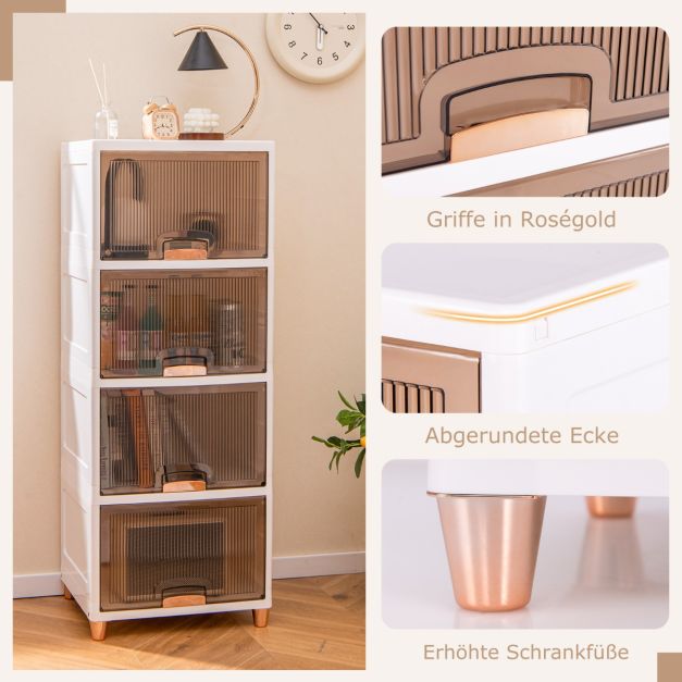 Boîtes de rangement empilables Coast avec portes – Lot de 4 pièces, 150 L – 45 x 38 x 117 cm – Blanc