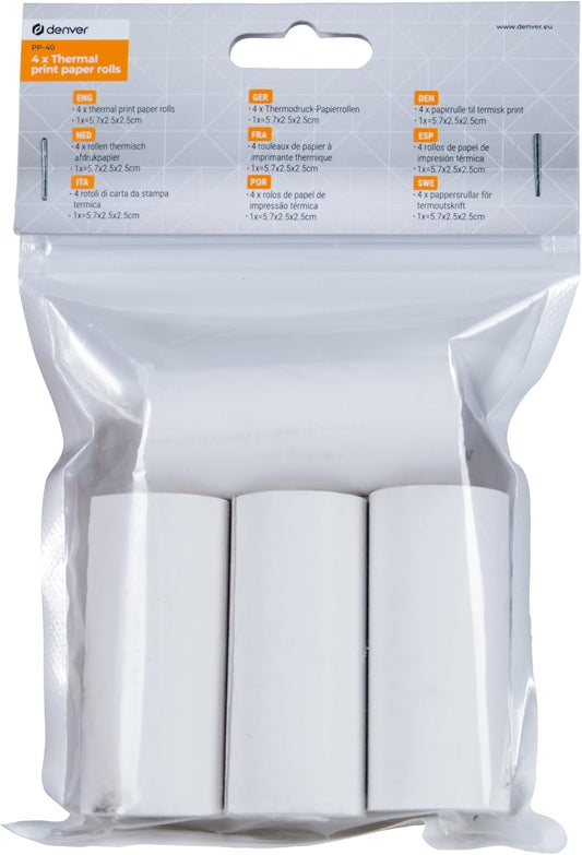 Denver PP-40 rouleau de papier pour imprimante - largeur du rouleau 57 mm - vierge - 4 pièces
