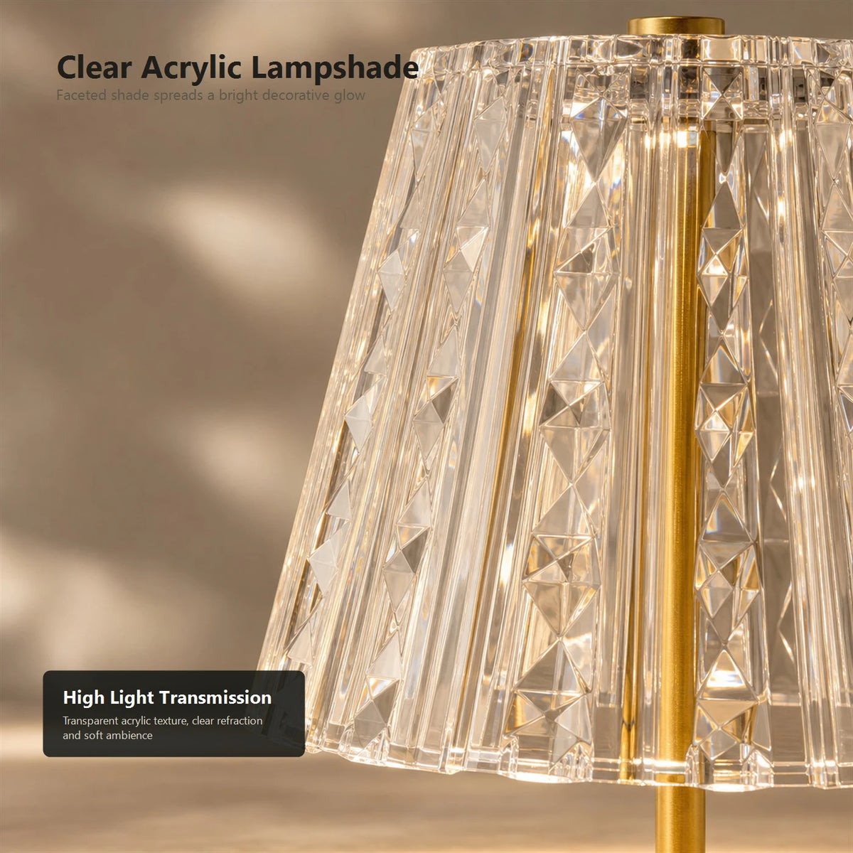 Lampe de table LED sans fil avec commande tactile - 3 couleurs de lumière - Intensité réglable en continu - 1 800 mAh - Rechargeable via USB-C - 8 à 10 heures - Or