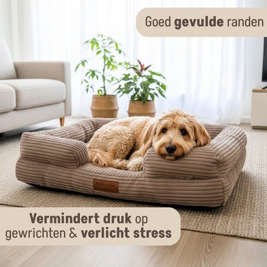 By Cee Cee Panier orthopédique pour chien - Coussin orthopédique pour chien - Lit pour chien - Tissu côtelé - Pour chiens de taille moyenne - Taupe moka - 108x81cm - Emma