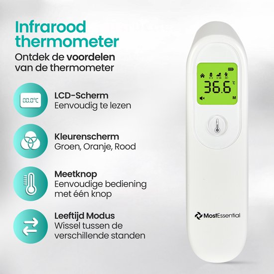 Thermomètre frontal numérique MostEssential - Thermomètre - Thermomètre médical pour adultes, enfants et bébés - Sans contact - HW05