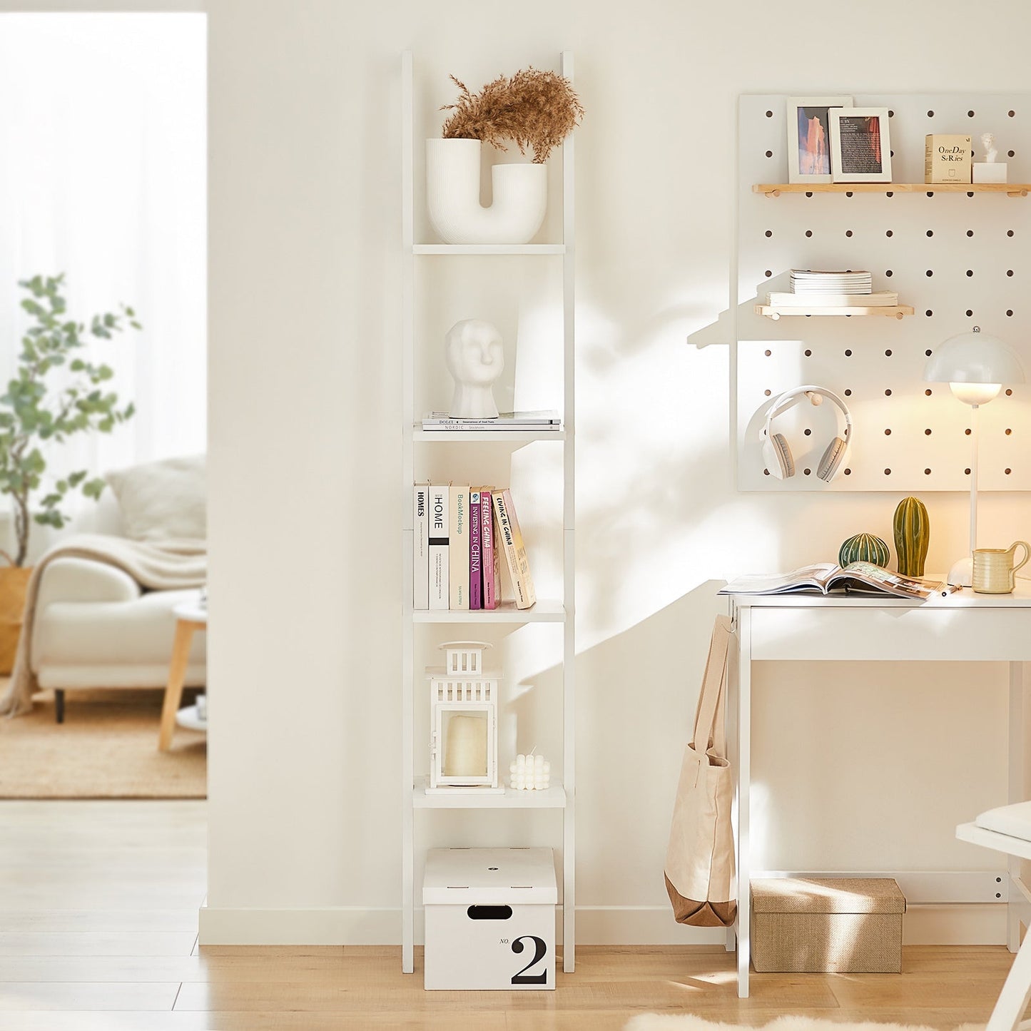 SoBuy Armoire-échelle - 4 étagères - 33x180x23 cm - Blanc
