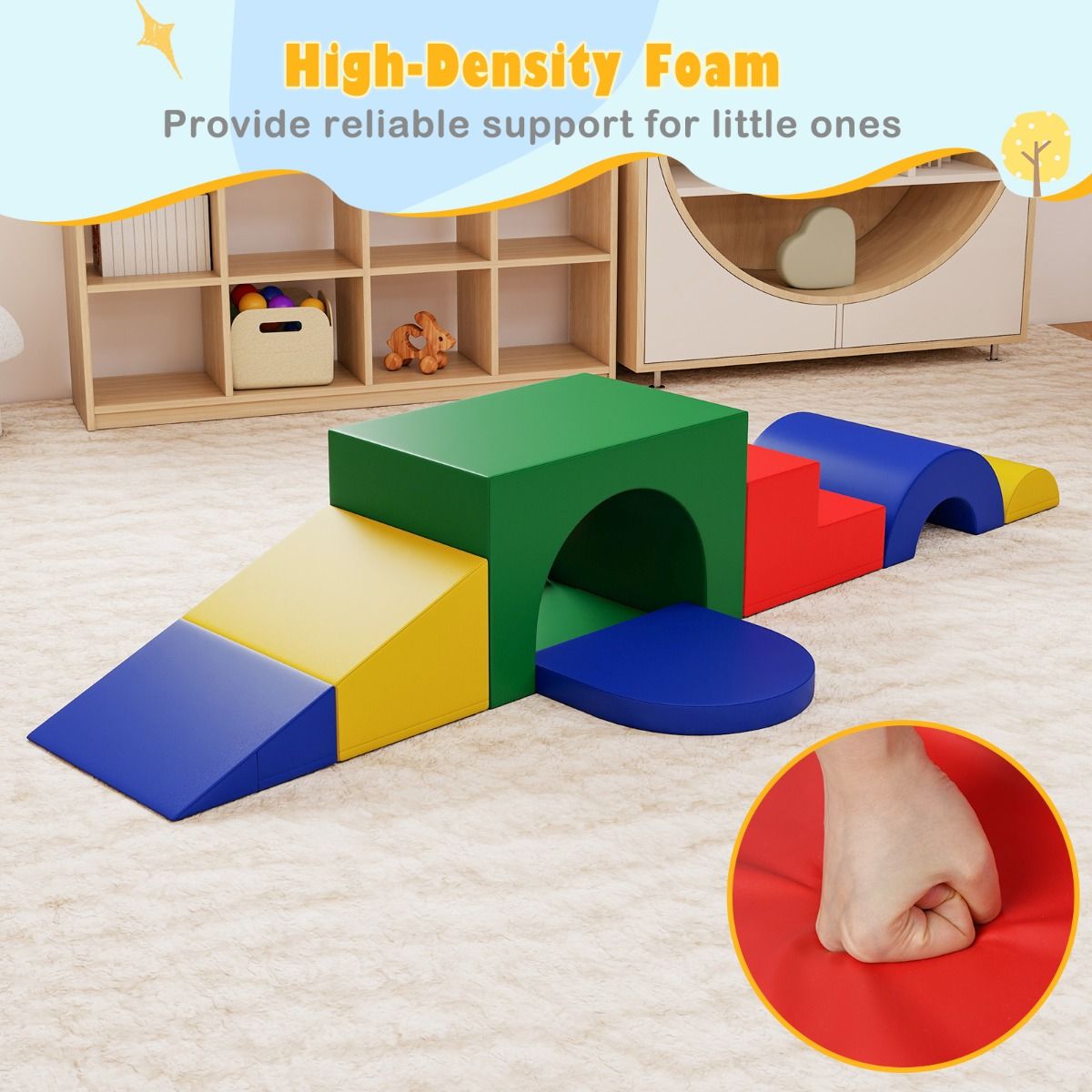 Coast 7-piece soft climbing block set for toddlers - colourful PU leather play gym with foam, 40×40×25 cm and 60×40×38 cm