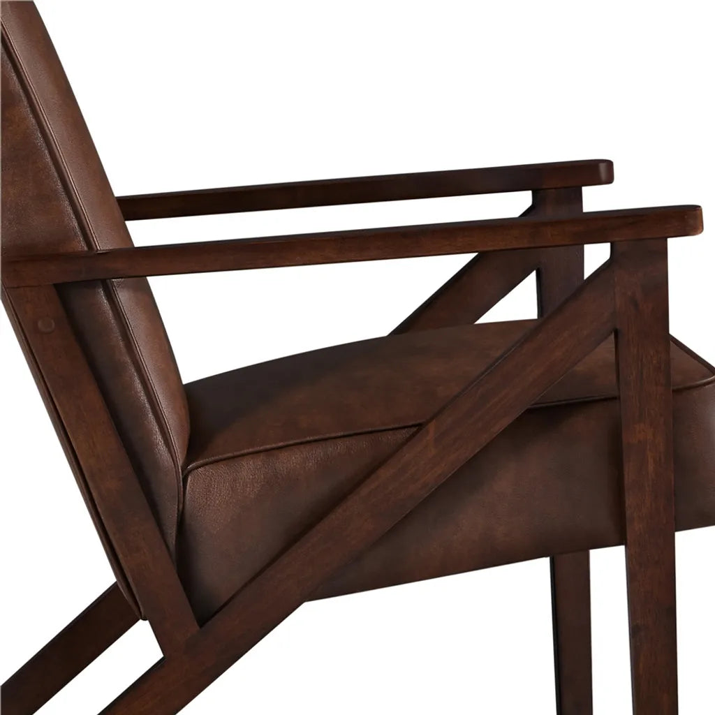 Fauteuil Yaheetech Vintage en simili cuir avec pieds en bois massif - Marron foncé - 78 x 67 x 79,5 cm