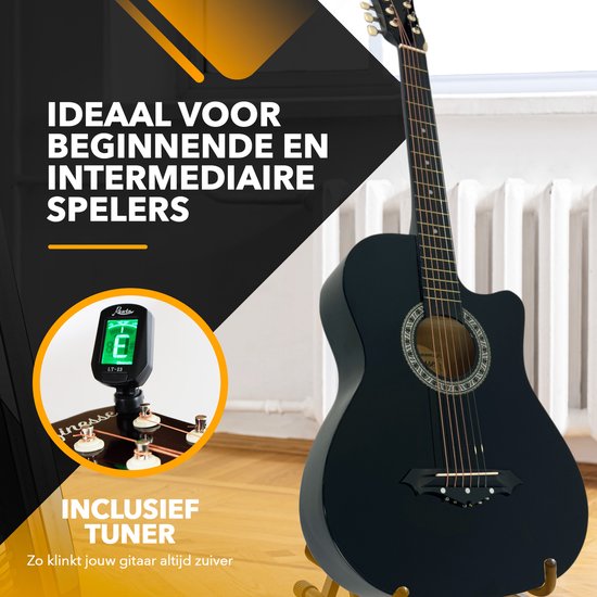 Finesse Acoustic Guitar - avec cours vidéo - Guitare occidentale - Guitare enfant et adulte - Noir