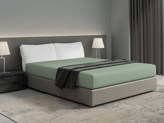 Drap-housse DoubleDry 100% coton naturel - Lit double 180x200 cm - Doux et respirant - Elastique sur tout le pourtour - Vieux Vert