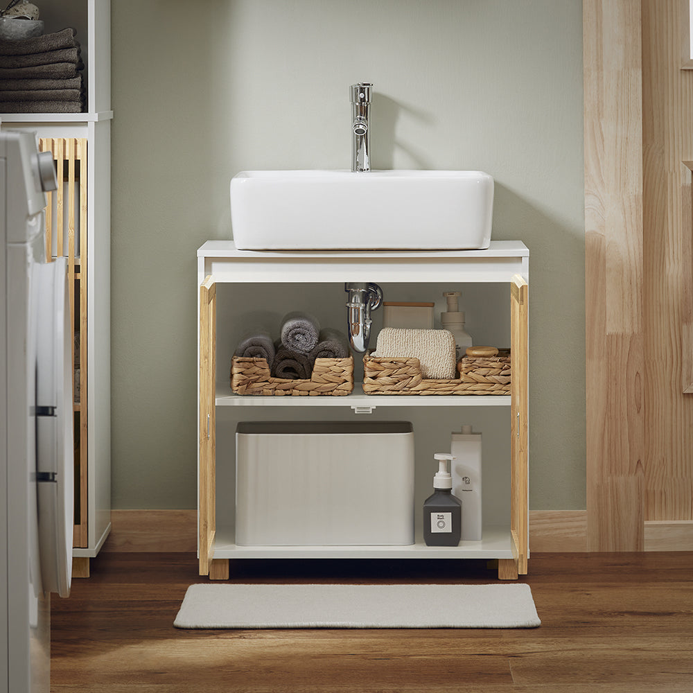 SoBuy BZR125-W Meuble bas pour évier - Blanc - 2 portes - 60x33x60cm