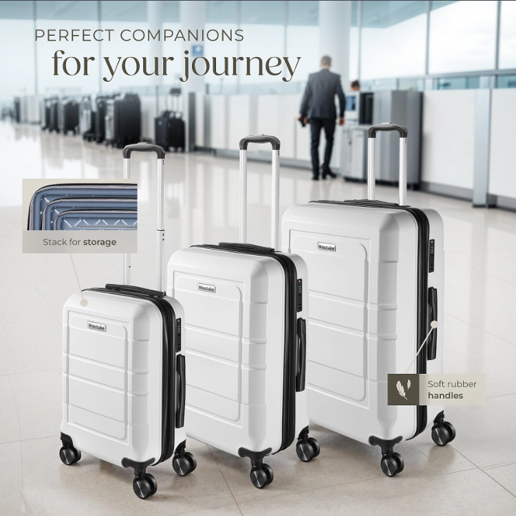 Ensemble de valises Tectake Brice, 3 pièces – L, M et S – ABS – Roulettes à 360° – Cadenas TSA – Blanc