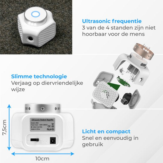 Nuvance - Répulsif à souris - Répulsif à ultrasons - Répulsif à rats - 360 degrés et 4 modes - Répulsif à ultrasons - Contrôle des souris - Blanc