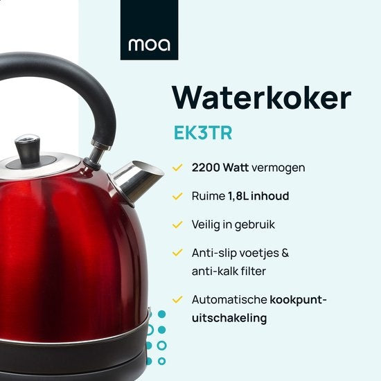 MOA Retro Kettle Red 1.8 litres - Électrique - acier inoxydable - EK3TR