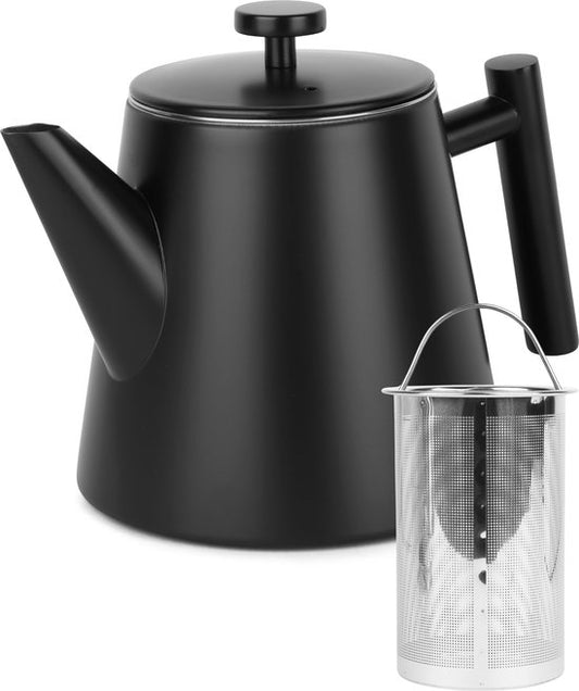 Théière Castagnola avec filtre - Théière à double paroi - Thermos en acier inoxydable - Pichet isotherme 1 L - acier inoxydable - Noir
