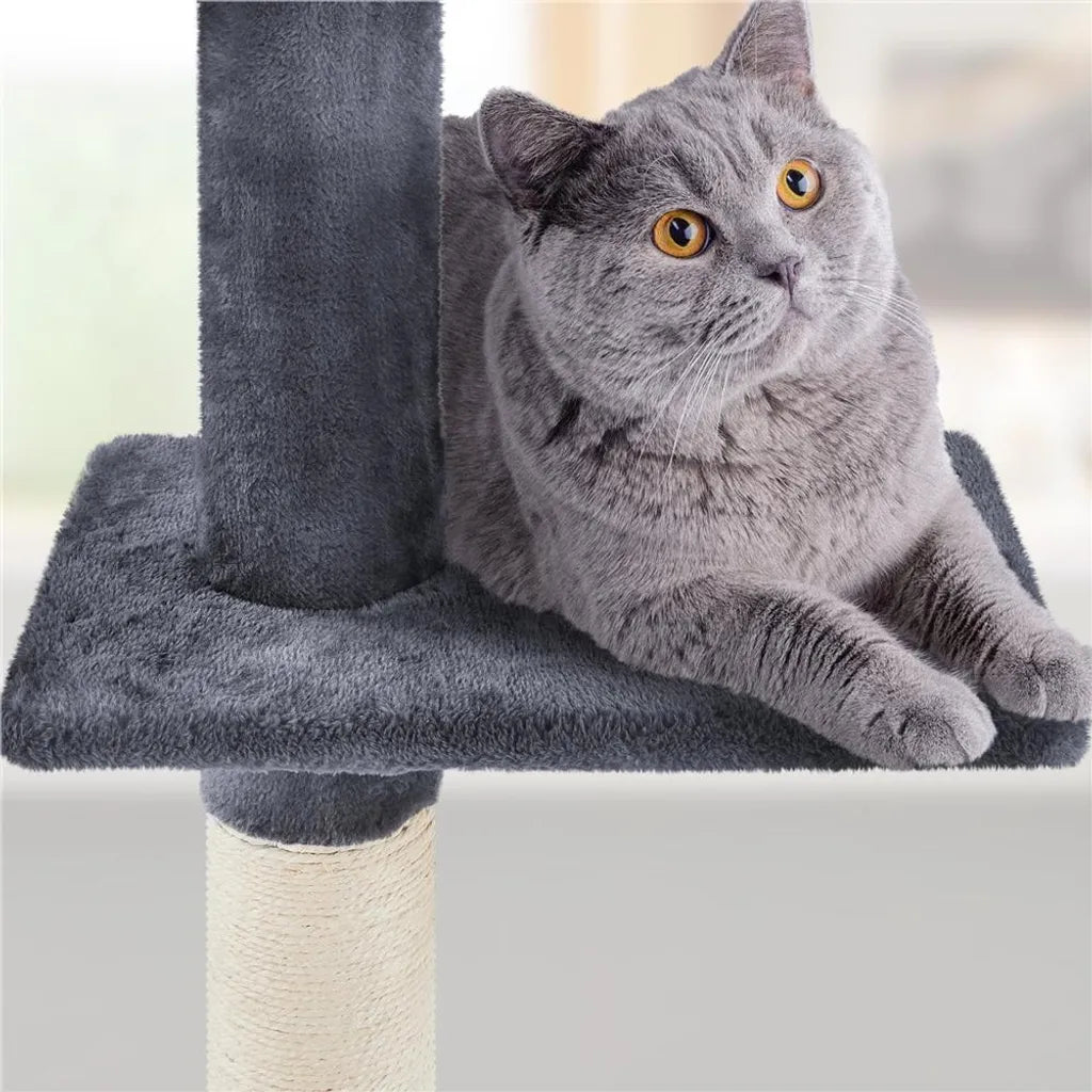 Arbre à chat de plafond Yaheetech 226-265,5 cm - Gris foncé - Arbre à chat réglable à 5 niveaux