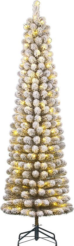Black Box Trees Charlton Narrow Artificial Christmas Tree with Warm White LED Lights - H215 x Ø56 cm - Green Frosted