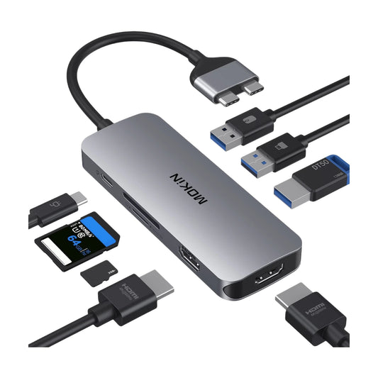 Station d'accueil MOKiN 8-en-2 USB-C pour deux écrans – 2 ports HDMI 4K – 3 ports USB 3.0 – SD/TF – 100 W PD