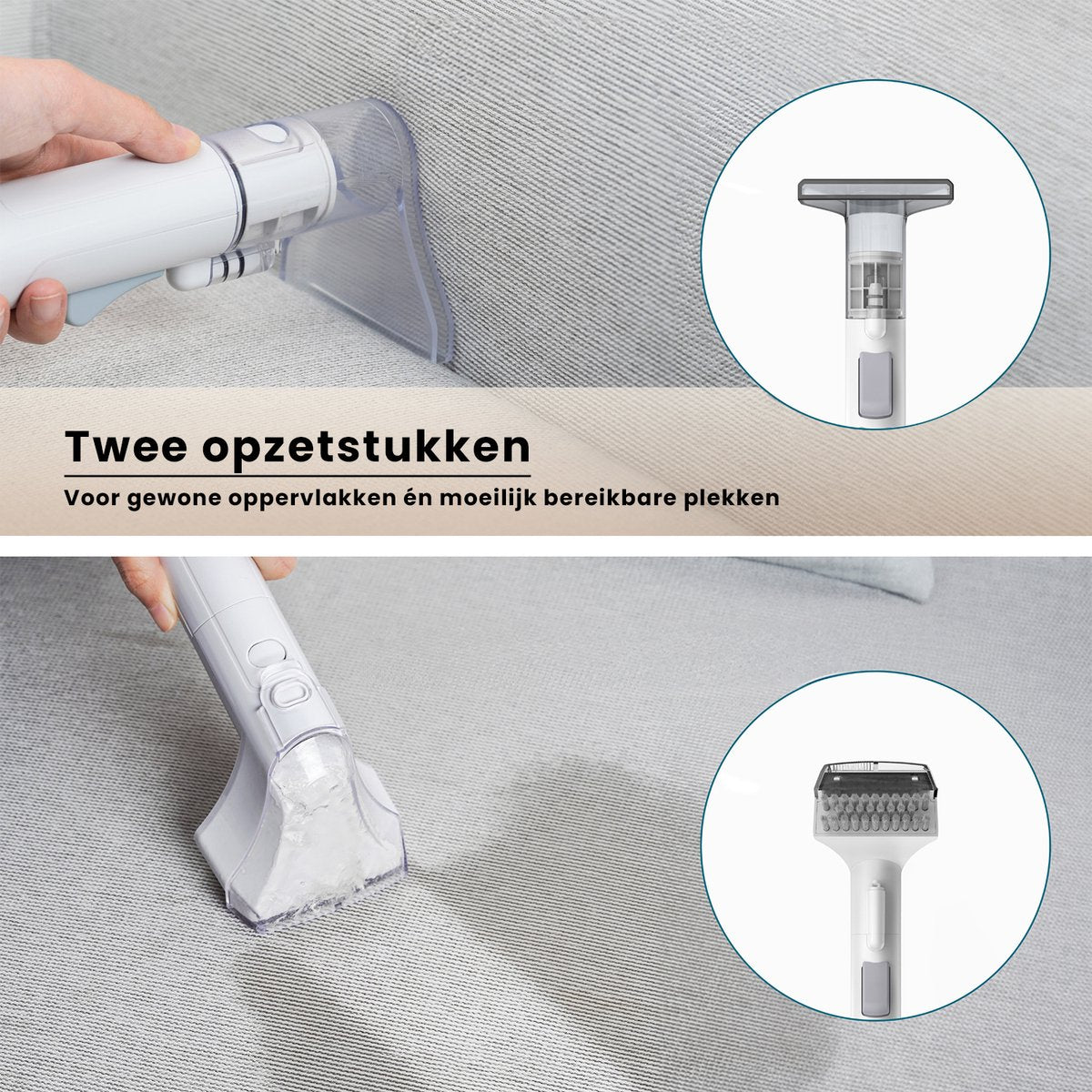 Nettoyeur de taches Ryer - Blanc - 400 W - Puissance d'aspiration de 9 000 Pa - Deux réservoirs d'eau de 1,9 L - 4 embouts - 30 x 15 x 30 cm