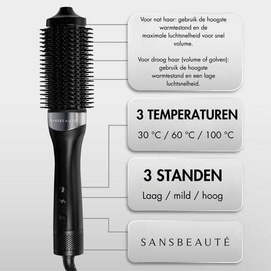 Sansbeauté® Wet-2-Dry Hairdryer Brush - Multistyler - Airstyler - Hairbrush - Curling Brush - Hairbrush - Styling Brush - Heat Brush - Volume and Curls - Rotating Cable