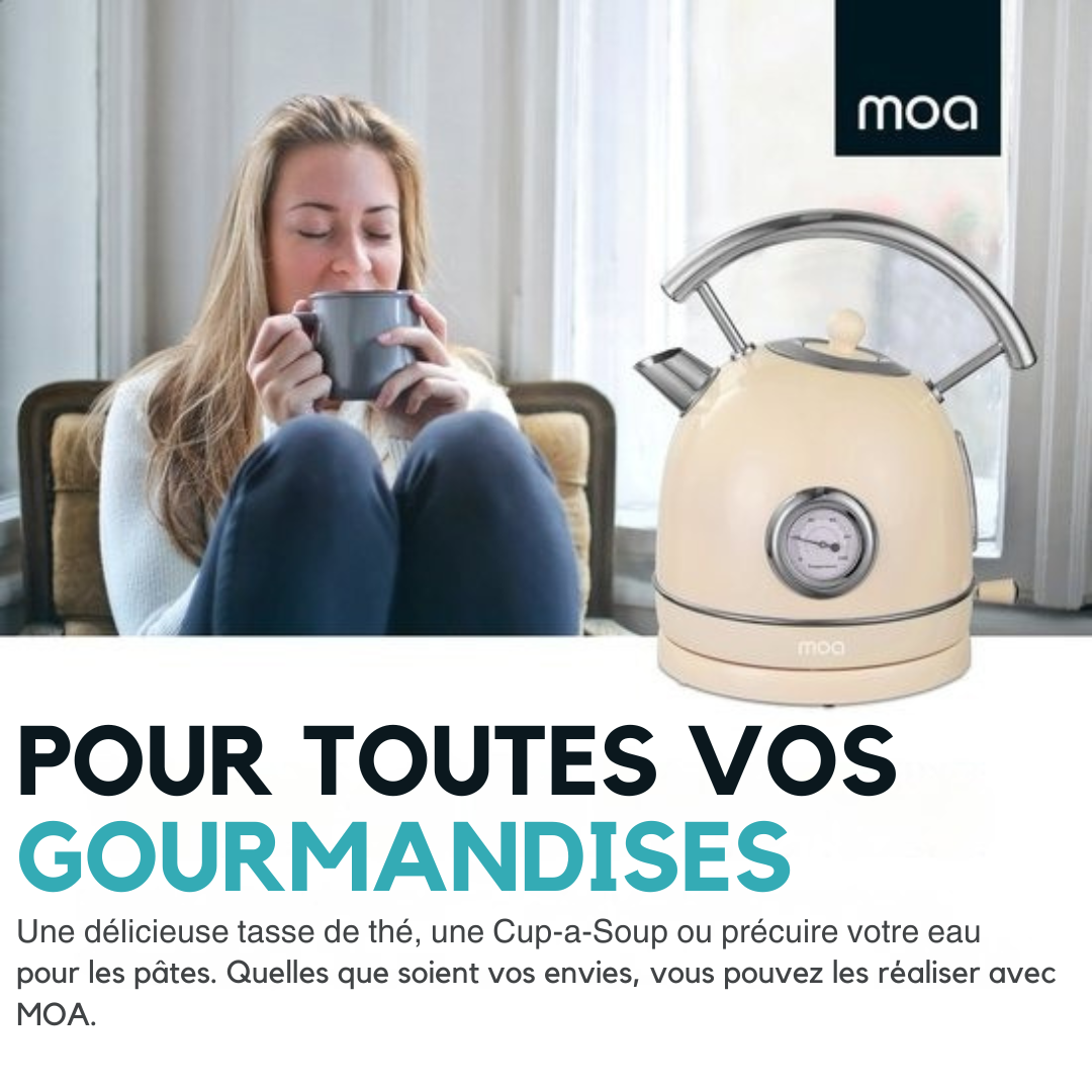 Bouilloire électrique - MOA Retro - 2200W – 1,8 L – Acier inoxydable – Crème pastel