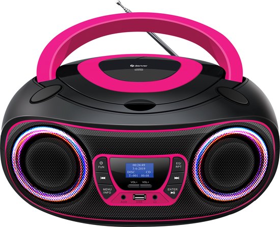 Denver Portable DAB Radio CD Player Kids - Bluetooth - Light Effects - Boombox - AUX - FM - TDB212PINK