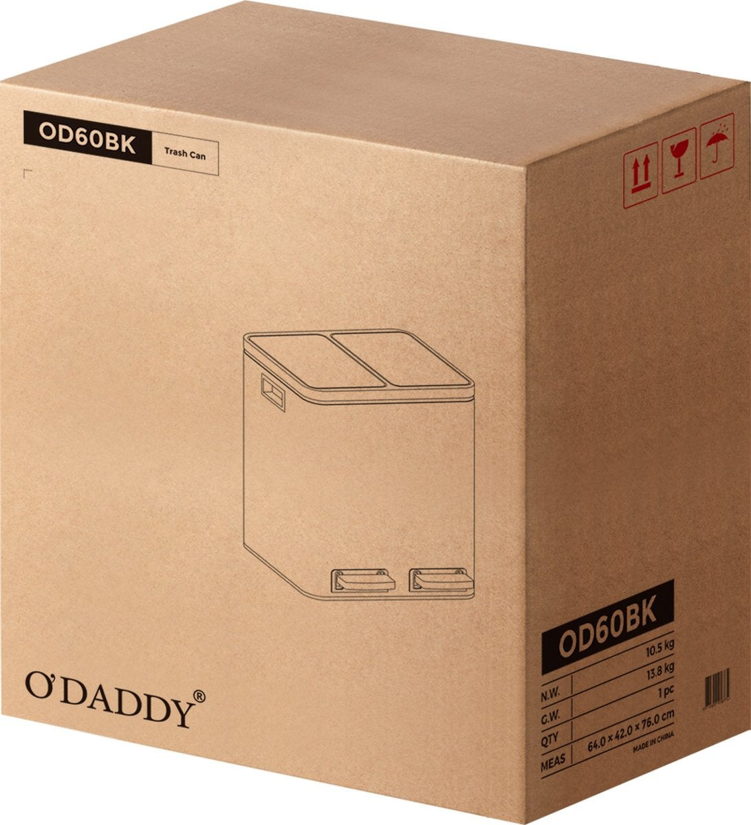 Poubelle O'DADDY® - 60L (2x 30L) - à pédale - 59 x 65 x 32 cm - Noir