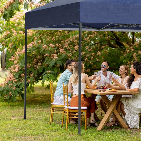 Chapiteau de jardin LifeGoods - 3x6 m - Pliable - Etanche - Parois - Sac de transport à roulettes - Bleu foncé