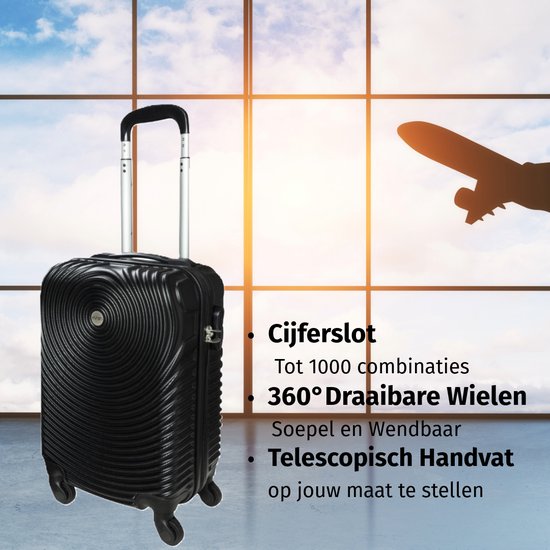 Valise cabine Ceruzo - Trolley - 28 L - 51,5 cm - Roulettes pivotantes à 360° - Cadenas à combinaison - Noir - Valise de voyage