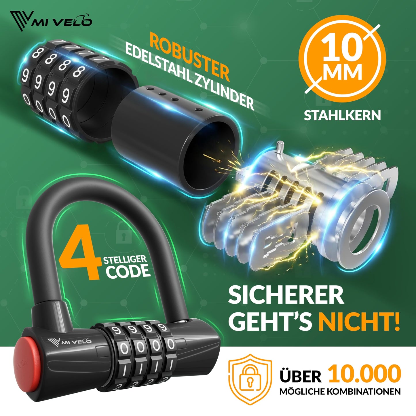 Câble antivol MIVELO - antivol de vélo à code - câble en acier de 200 cm - combinaison à 4 chiffres