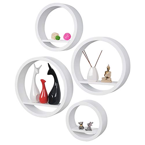 Woltu Ensemble de 4 étagères murales ovales suspendues - MDF blanc - 39,6 / 34,5 / 29,5 / 24,5 cm