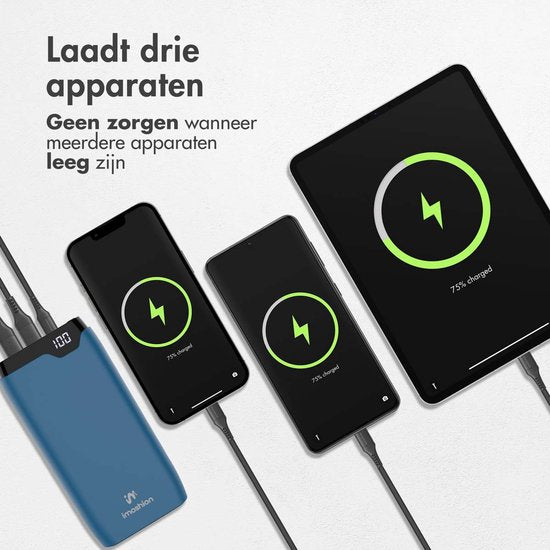 Batterie externe - imoshion - 20000 mAh - Chargeur rapide 22,5W - USB C & USB A - Powerbank adapté à iOS/Android - Bleu foncé
