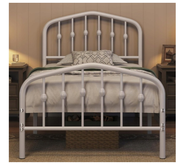 Yaheetech Lit simple en métal style vintage - Blanc - 90 x 190 cm