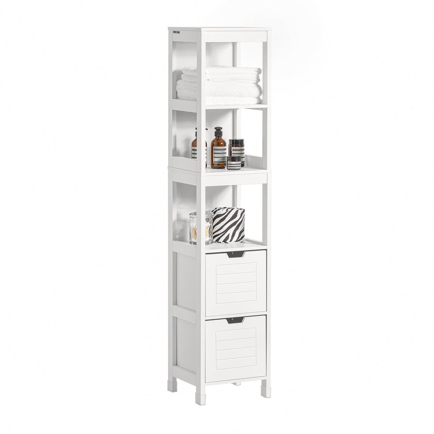 SoBuy Meuble de salle de bain haut avec repose-pieds - 2 tiroirs - acier - 30x30x144cm