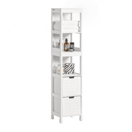 SoBuy Meuble de salle de bain haut avec repose-pieds - 2 tiroirs - acier - 30x30x144cm