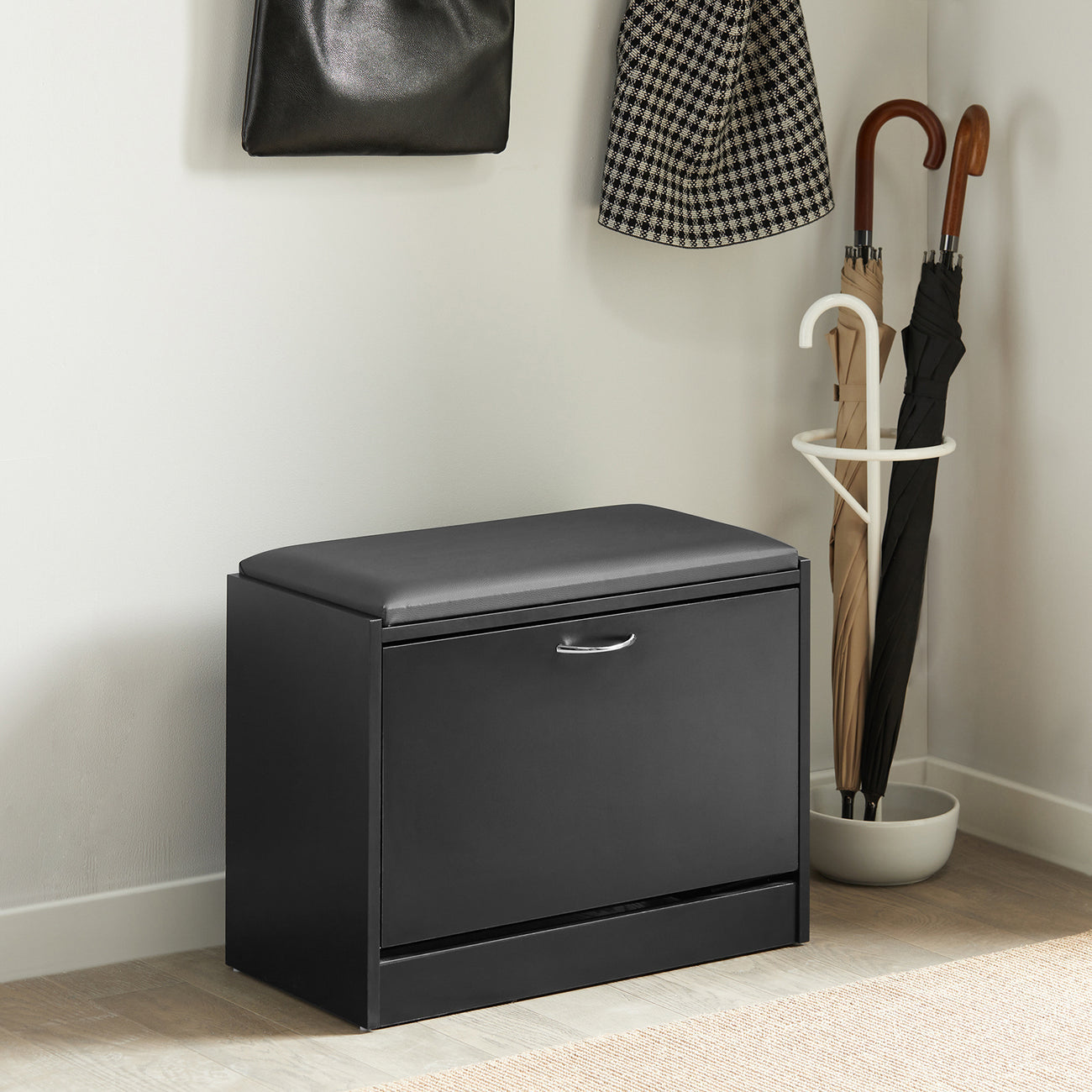 SoBuy FSR16-SCH Banc à chaussures avec siège - 1 abattant - 60 x 30 x 47 cm - Noir