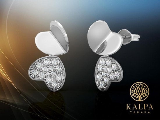 Yolora Ladies Earrings Heart - Kalpa Camaka Crystals - Silver - 18K White Gold Plated - Women's Earstuds Silver - Beautiful Gift Wrapping - Exclusive Gift Box - Mother's Day Gift