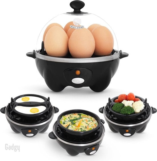 Cuiseur à oeuf - Gadgy - Chauffe oeuf - 7 œufs - Ensemble de 3 pièces - Cuiseur oeuf, légumes, et plus - Verre doseur inclus