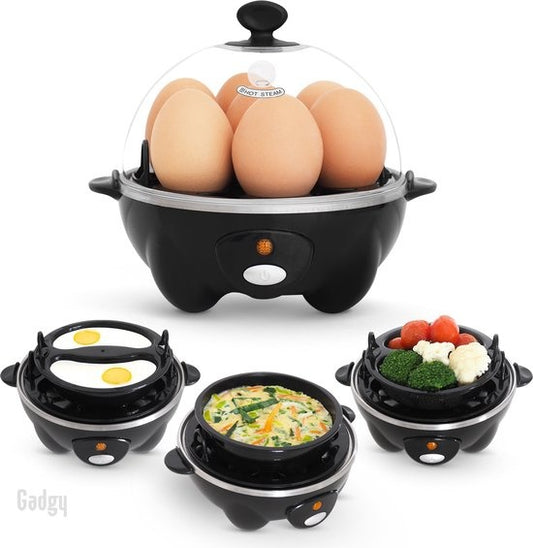 Cuiseur à oeuf - Gadgy - Chauffe oeuf - 7 œufs - Ensemble de 3 pièces - Cuiseur oeuf, légumes, et plus - Verre doseur inclus