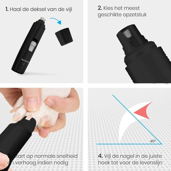 Auronic lime à ongles électrique - pour animaux - rechargeable - sans fil - tête de lime diamantée - chiens/chats - noircissement