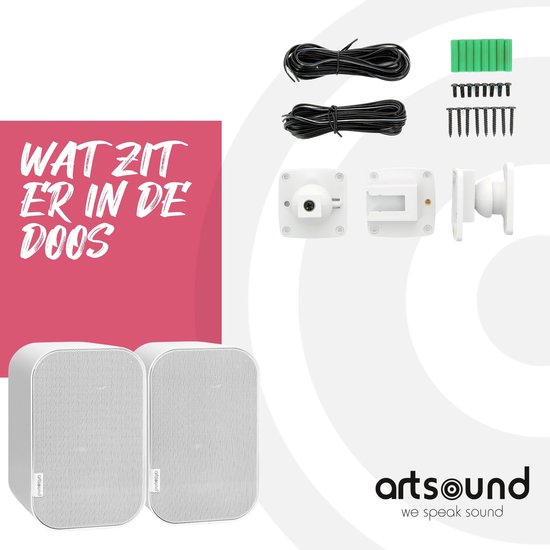 Artsound UNI30, Jeu de 2 haut-parleurs passifs, haut-parleur hi-fi 2 voies, 20-60 watts, support mural avec joint à rotule, convient pour des pièces jusqu'à 40 m² telles que cuisine, café, entrepôt, couleur : blanc