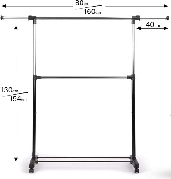 Heroism Porte-vêtements à roulettes, support de penderie stable et chargeable, tringle à vêtements extractible, tringle à vêtements, tringle à vêtements, tringle à penderie
