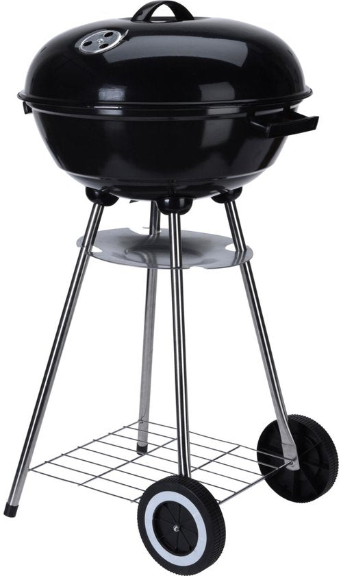 Barbecue à charbon de bois sphérique sur roulettes, 46 cm, noir