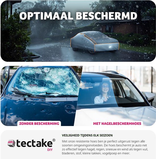 tectake® Car cover - Bâche voiture - Protection contre la grêle - Couverture imperméable - Respirante - Garage auto élastique - Accessoires auto avec sac de rangement - Compatible avec de nombreux modèles - Taille (LxLxH) 406x165x120 cm - Petit