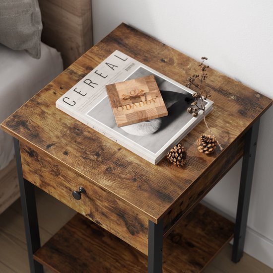 O'DADDY® Nachtkastjes industrieel - bijzettafel - nachtkastje met lade 40 x 40 x 55 cm - bruin
