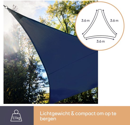 Voile d'ombrage Perel avec 100 LED, ciel étoilé, auvent pour terrasse de jardin, toile d'ombrage, perméable à l'eau, 90 % protection UV, 3 anneaux en acier inoxydable, 3,6 x 3,6 x 3,6 m, 180 g/m², HDPE, triangle, bleu foncé