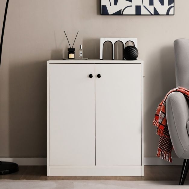 Buffet Coast blanc – Meuble de rangement moderne à 2 portes et 3 étagères – 72 x 34 x 85,5 cm