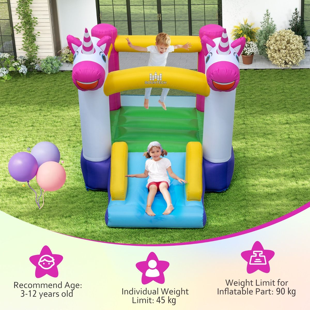 Château gonflable Coast - Trampoline 2-en-1 avec toboggan - Pour enfants - Multicolore