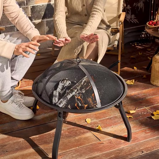 Brûle-parfum Travelhawk - Brûle-parfum d'extérieur portable et pliable - Brasero barbecue - Avec pare-étincelles - Charbon ou bois - Diamètre de 55 cm - Couvercle, sac de rangement, tisonnier et grille de cuisson inclus