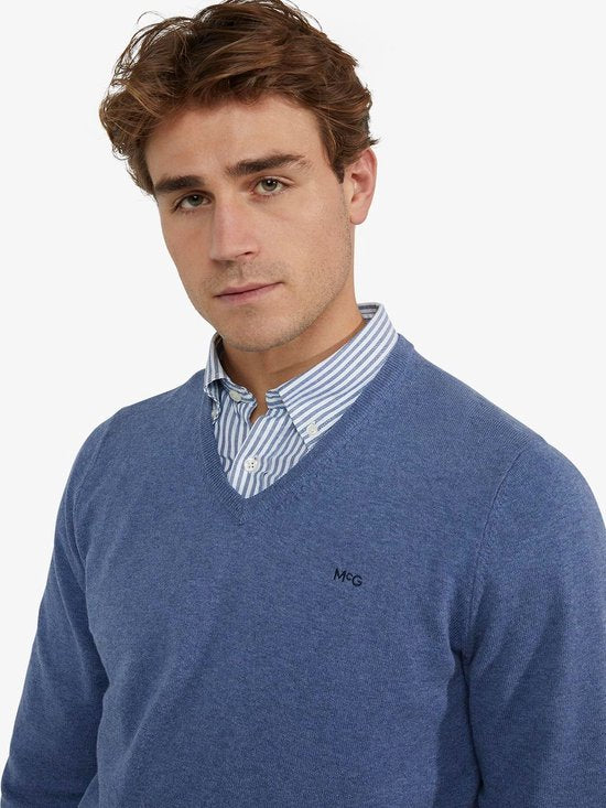 Pull McGregor en laine mérinos, col en V, bleu vintage - Taille 3XL - Homme - Pulls