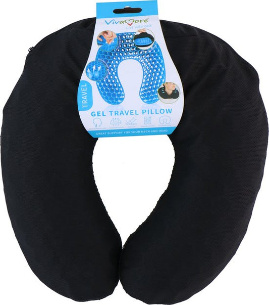 Vivamore Travel Pillow - Oreiller cervical pour avion - Oreiller de voyage avec gel réfrigérant - Noir