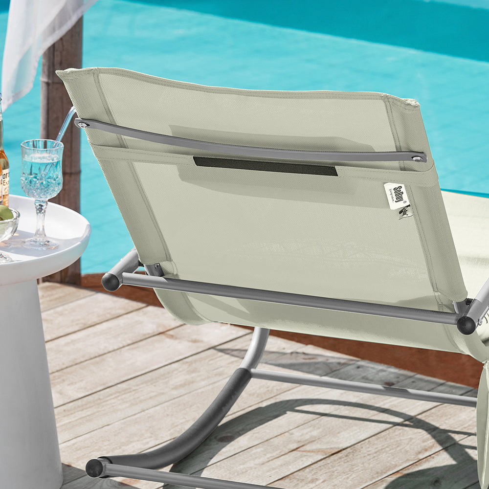 SoBuy OGS28-MI Chaise longue ergonomique | Chaise balançoire | Chaise à bascule | Beige | 143 x 57 x 85 cm
