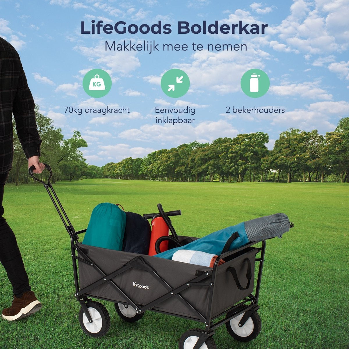 Chariot pliable LifeGoods roues pivotantes 70 kg gris