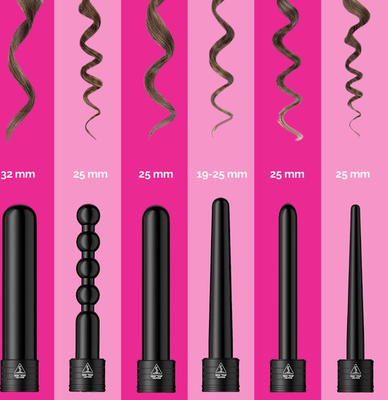 VAIVE Fer à boucler avec 6 accessoires - Fer à boucler - Fer à boucler - Fer à boucler - 32mm - 19mm - 25mm